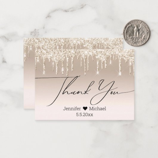 Vielen Dank, Goldluxus tropfende Glitzer Hochzeit Mitteilungskarte (Vorderseite/Rückseite Beispiel)