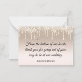 Vielen Dank, Goldluxus tropfende Glitzer Hochzeit Mitteilungskarte (Rückseite)