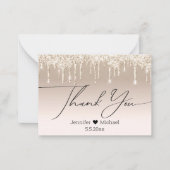 Vielen Dank, Goldluxus tropfende Glitzer Hochzeit Mitteilungskarte (Vorderseite)