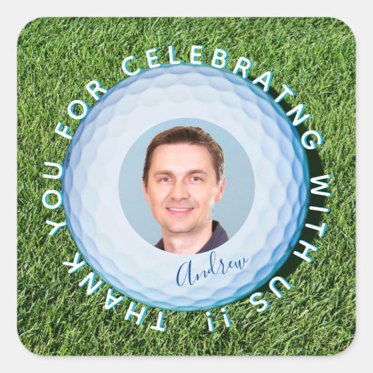 Vielen Dank Golfer Foto unterzeichnet Ball Quadratischer Aufkleber (Vorderseite)