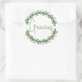 Vielen Dank, Gracias Green Typografy Wreath Runder Aufkleber (Tasche)