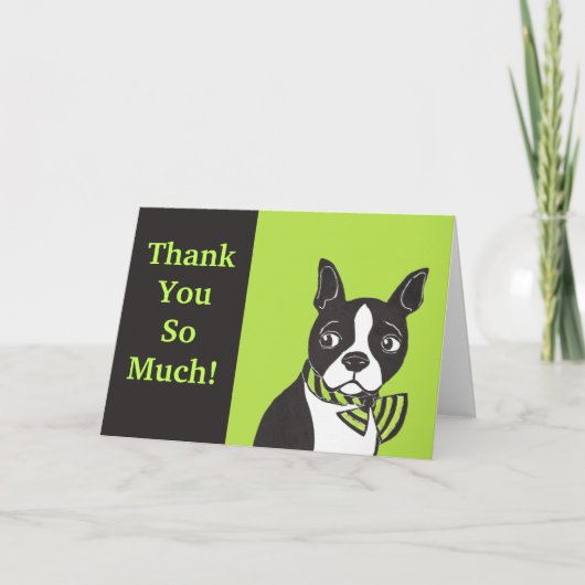 Vielen Dank! Green Black Boston Terrier Card Dankeskarte (Vorderseite)