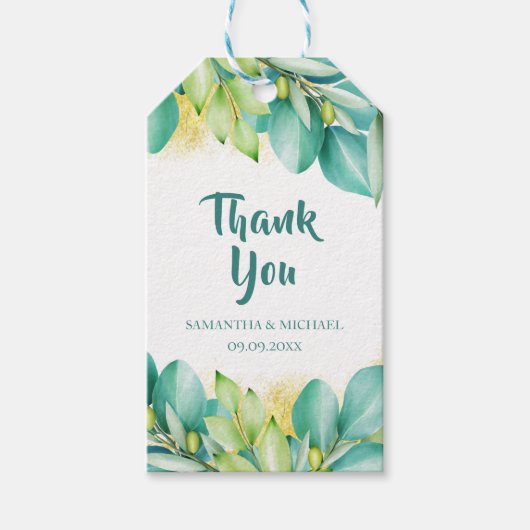 Vielen Dank Greenery Eucalyptus Blätter Olive Bran Geschenkanhänger (Vorderseite)