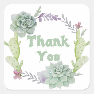 Vielen Dank, grüner Sukkulent und Kaktus Blumenrea Quadratischer Aufkleber
