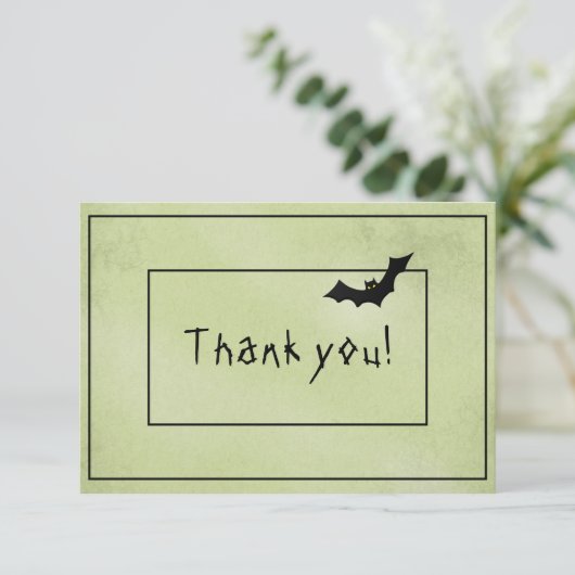 Vielen Dank Halloween Black Bat Green Grunge Textu Dankeskarte (Stehend Vorderseite)