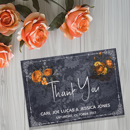 Vielen Dank Halloween Wedding Orange Rose Dankeskarte