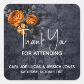 Vielen Dank Halloween Wedding Orange Rose Quadratischer Aufkleber (Vorderseite)