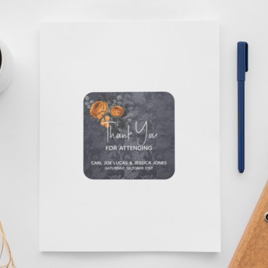 Vielen Dank Halloween Wedding Orange Rose Quadratischer Aufkleber