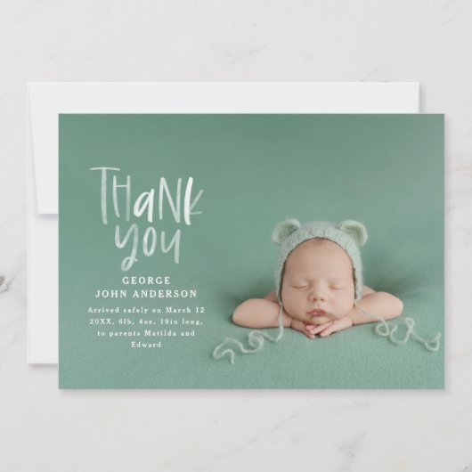 Vielen Dank Hand geschrieben moderne rosa mädchenh Ankündigung (Vorderseite)