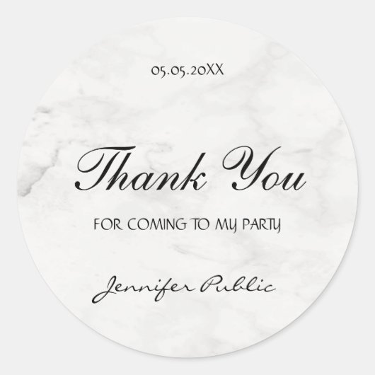 Vielen Dank Hand Script Text Party Template Marble Runder Aufkleber (Vorderseite)
