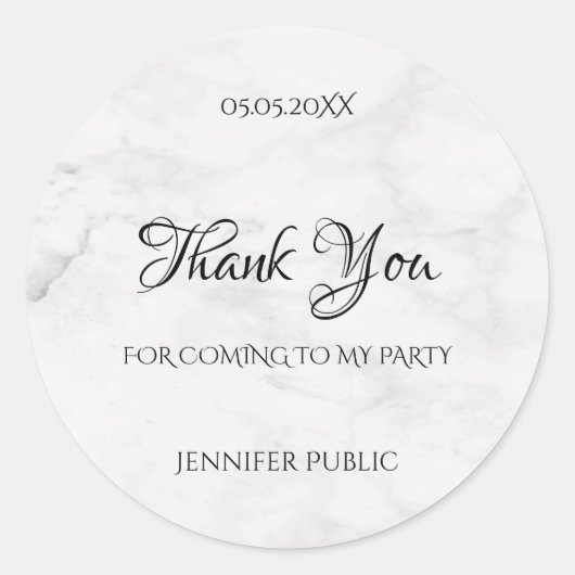 Vielen Dank Handgeschriebene Skriptvorlage Marble  Runder Aufkleber (Vorderseite)
