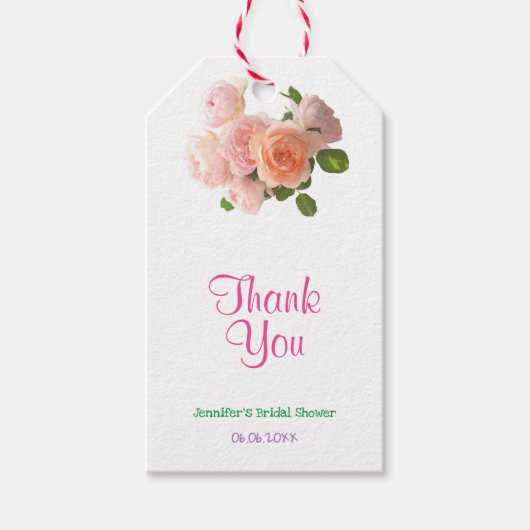 Vielen Dank Handgeschriebene Text Watercolor Rose Geschenkanhänger (Vorderseite)