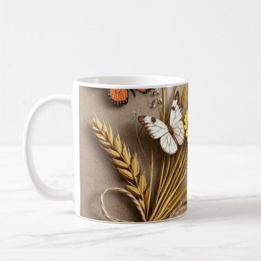 Vielen Dank Handgezeichnete Wildblumen, Weizenhalm Kaffeetasse (Links)
