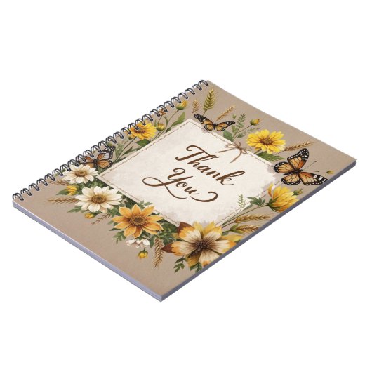 Vielen Dank Handgezeichnete Wildblumen, Weizenhalm Notizblock (Linke Seite)