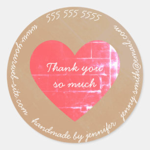 Vielen Dank Handmade by Heart Website EMail Phone Runder Aufkleber