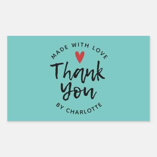 Vielen Dank, Handmade mit Liebe Aquamarin Rechteckiger Aufkleber (Vorderseite)