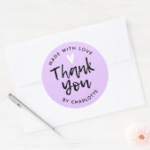 Vielen Dank, handmade mit Liebe lila Classic Round Runder Aufkleber (Umschlag)