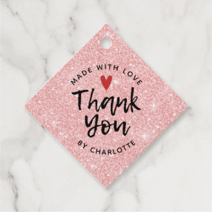 Vielen Dank, Handmade mit Liebe Rosa Glitzer Geschenkanhänger