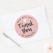 Vielen Dank, Handmade mit Liebe Rosa Glitzer Runder Aufkleber (Umschlag)