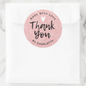 Vielen Dank, Handmade mit Liebe Rosa Glitzer Runder Aufkleber (Tasche)