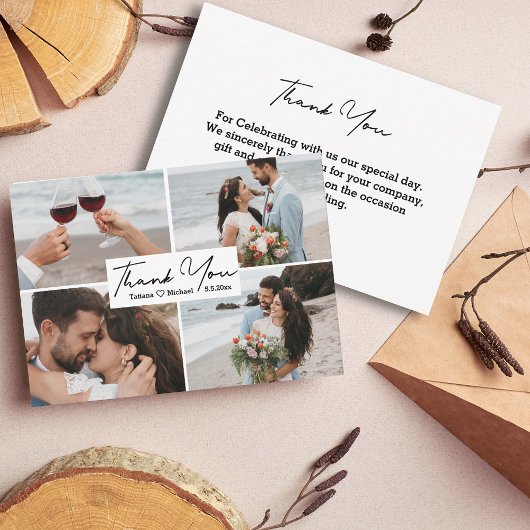 Vielen Dank handwriting Hochzeit 4 Fotos Collage Mitteilungskarte