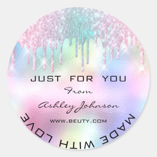 Vielen Dank, hergestellt mit Liebe Glitzer Hologra Runder Aufkleber (Vorderseite)