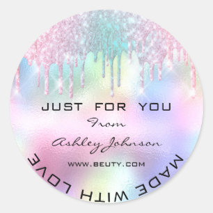 Vielen Dank, hergestellt mit Liebe Glitzer Hologra Runder Aufkleber