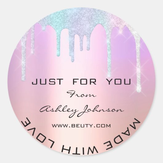 Vielen Dank, hergestellt mit Liebe Glitzer Pink Ro Runder Aufkleber (Vorderseite)