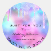 Vielen Dank, hergestellt mit Liebe rosa Holograph  Runder Aufkleber (Vorderseite)