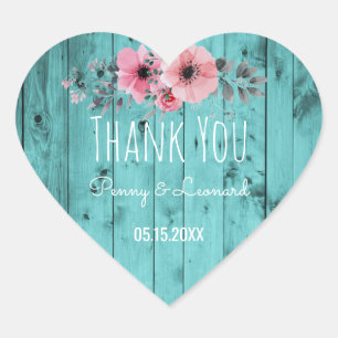 Vielen Dank, Herr Floral   Aquamarine Gastgeschenk Herz-Aufkleber