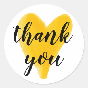 Vielen Dank Herz Aquarellhandschrift gelb Runder Aufkleber