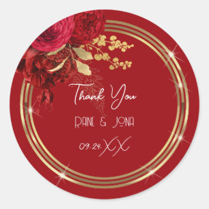 Vielen Dank Herz Bridal Sweet16th Gold Red Wreath Runder Aufkleber