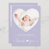 Vielen Dank Herz Foto Lila Girl Birth Ankündigung (Vorne/Hinten)