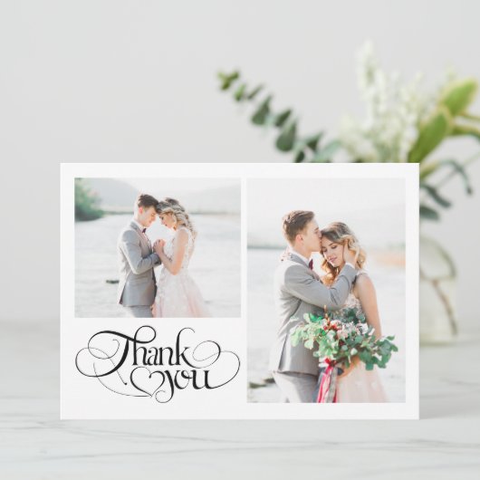 Vielen Dank Herz-Script-Foto Hochzeit Dankeskarte (Stehend Vorderseite)