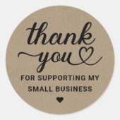 Vielen Dank Herz Script Kraft Small Business Runder Aufkleber (Vorderseite)