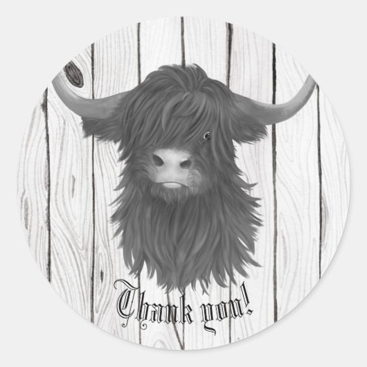 Vielen Dank Highland Cow Classic Round Sticker (Vorderseite)