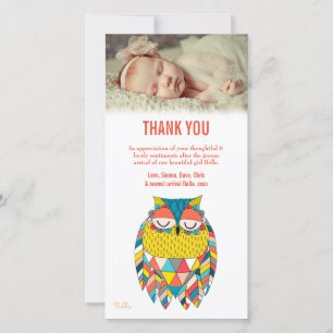 Vielen Dank Hinweis Aztec Baby Owl Foto Card Vorla Dankeskarte