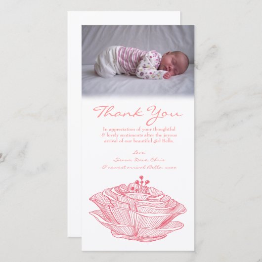 Vielen Dank Hinweis Baby Girl Foto Card Vorlage (Vorne/Hinten)