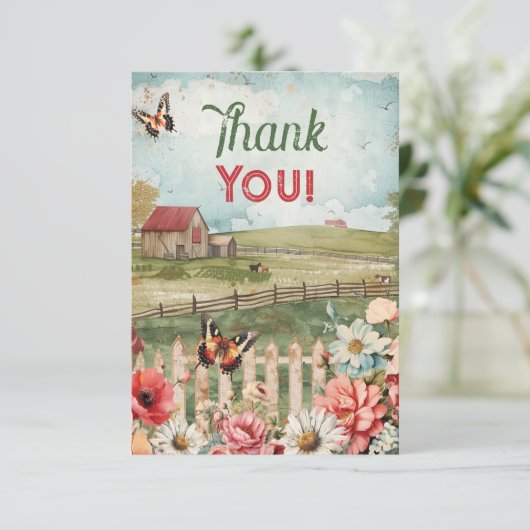 Vielen Dank Hinweis Farm Party Thema Dankeskarte (Stehend Vorderseite)