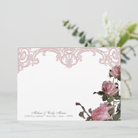 Vielen Dank Hinweis Flachkarten - Trellis Rose Vin Dankeskarte (Stehend Vorderseite)