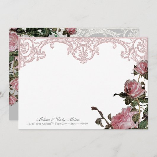 Vielen Dank Hinweis Flachkarten - Trellis Rose Vin Dankeskarte (Vorne/Hinten)