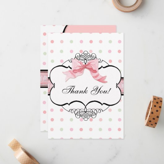 Vielen Dank Hinweis Karten - Französisch Bow Dot S (Vorderseite/Rückseite Beispiel)