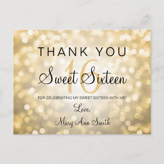 Vielen Dank Hinweis Sweet 16 Gold Glitzer Lights Postkarte (Vorderseite)