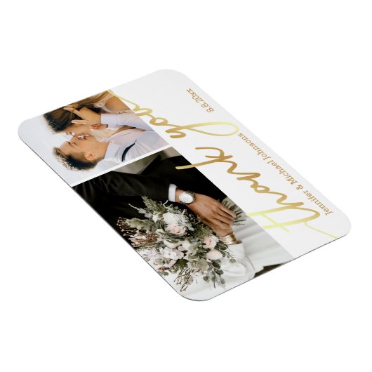 Vielen Dank, Hochzeit 2 Fotos Collage Gold Chic Magnet (Rechte Seite)