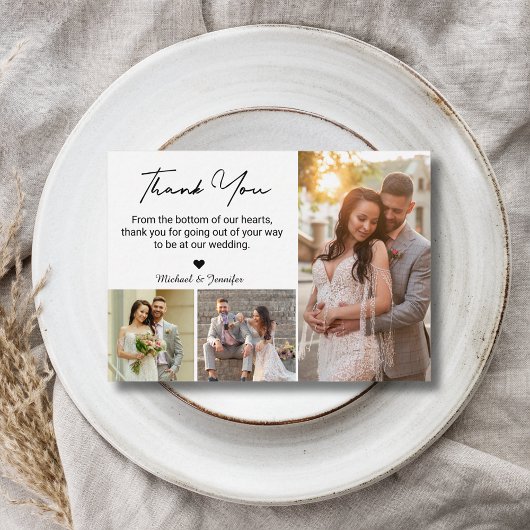 Vielen Dank Hochzeit 3 Fotos Collage einfach moder Mitteilungskarte