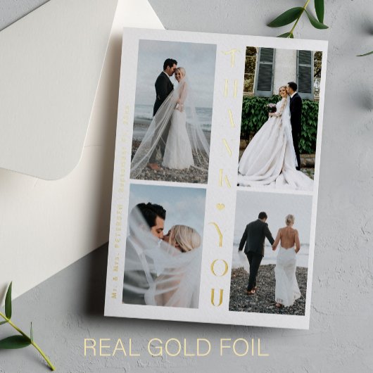 Vielen Dank Hochzeit 4 Foto Gold Typografie modern Folieneinladung