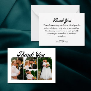 Vielen Dank Hochzeit 4 Fotos Collage Retro-Skript Mitteilungskarte