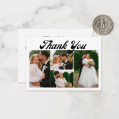 Vielen Dank Hochzeit 4 Fotos Collage Retro-Skript Mitteilungskarte (Vorderseite/Rückseite Beispiel)