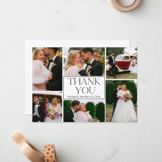 Vielen Dank Hochzeit 6 Fotos Collage stilvoll Mitteilungskarte (Vorderseite/Rückseite Beispiel)