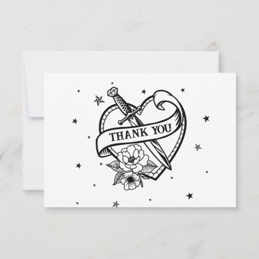 Vielen Dank Hochzeit Traditionelles Tattoo Heart F Dankeskarte (Rückseite)